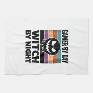 Retro-Halloween-Design für Gamer bei Tag und Hexe  Geschirrtuch