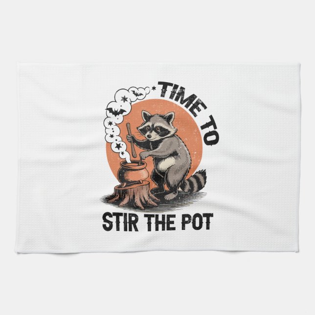 Retro Halloween Feral Time to Stir The Pot Geschirrtuch (Horizontal)