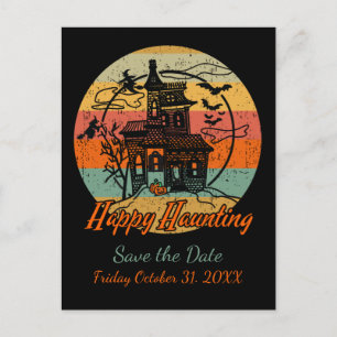 Retro Halloween Fröhliches Jagen Spukhaus Ankündigungspostkarte