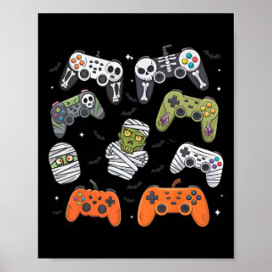 Retro-Halloween-Gaming-Controller-Skelett-Spiel-Ha Poster