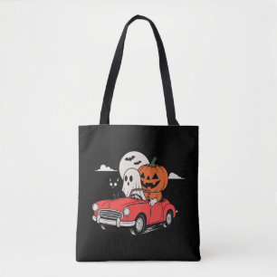 Retro-Halloween-Geist-fährt-rotes-Auto-T-Shirt Tasche
