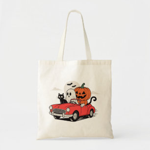 Retro-Halloween-Geist fährt rotes Auto  Tragetasche