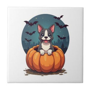 Retro Halloween-Geist Französische Bulldogge Gothi Fliese