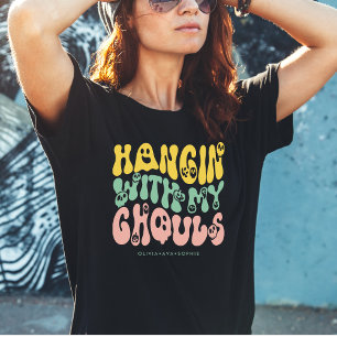 Retro-Halloween-Geister Custom Name Grün Pink T-Shirt