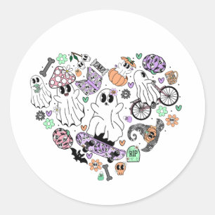 Retro-Halloween-Geister und Kürbis-Herzform Runder Aufkleber