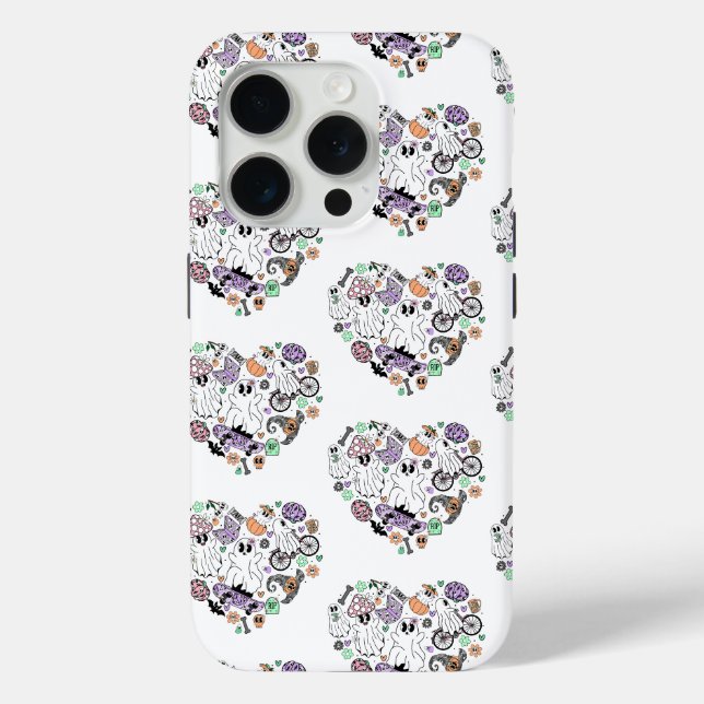 Retro Halloween Geister und Kürbisherzen Case-Mate iPhone Hülle (Rückseite)