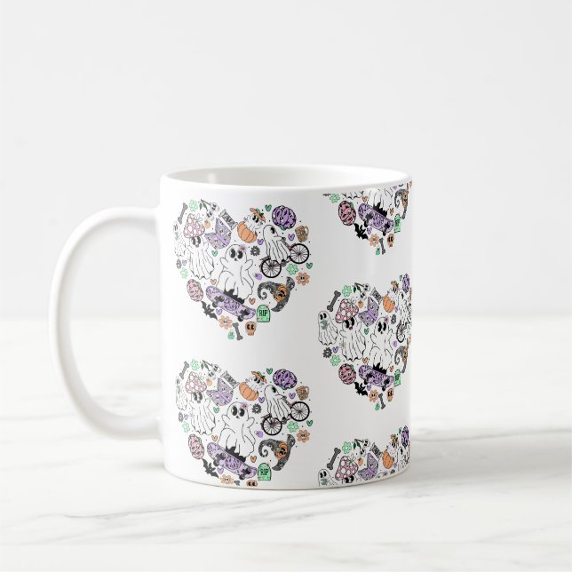 Retro Halloween Geister und Kürbisherzen Kaffeetasse (Links)