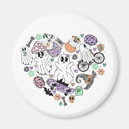 Retro Halloween Geister und Kürbisherzen Magnet