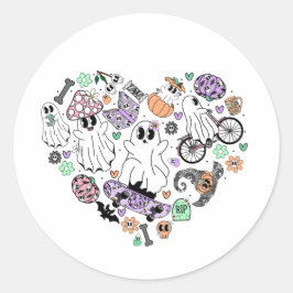 Retro Halloween Geister und Kürbisherzen Runder Aufkleber