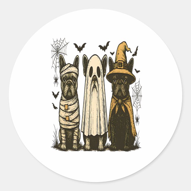 Retro Halloween Ghost French Bulldog Gothic Png Runder Aufkleber (Vorderseite)