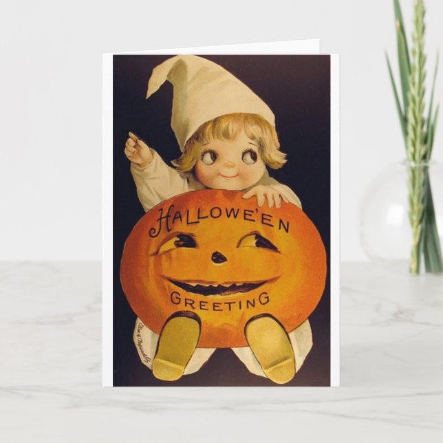Retro Halloween Ghost Girl Grußkarte Karte (Vorderseite)