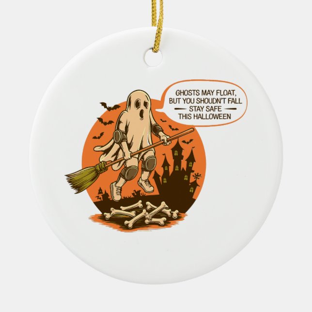 Retro Halloween Ghost Safety - Bleibe Safe Keramik Ornament (Vorne)