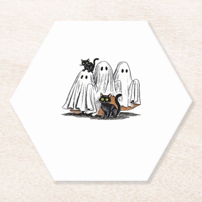 Retro Halloween Ghost und Kat Oversifizierter T -  Untersetzer (Vorderseite)
