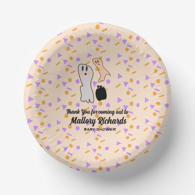 Retro Halloween Ghost Unsere kleine Boo Baby Dusch Pappteller (Vorderseite)