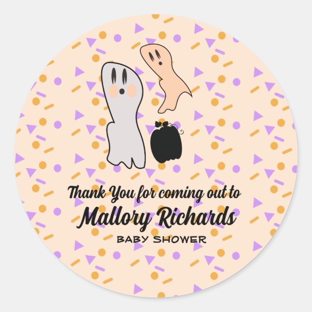 Retro Halloween Ghost Unsere kleine Boo Baby Dusch Runder Aufkleber (Vorderseite)
