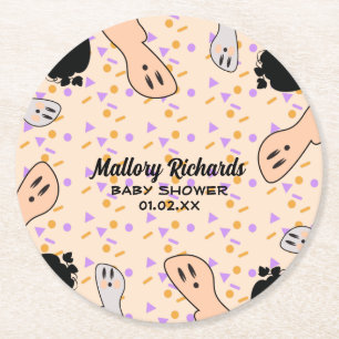 Retro Halloween Ghost Unsere kleine Boo Baby Dusch Runder Pappuntersetzer