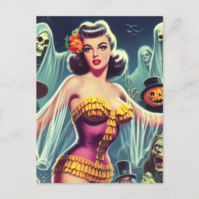 Retro Halloween Girl Postkarte (Vorderseite)