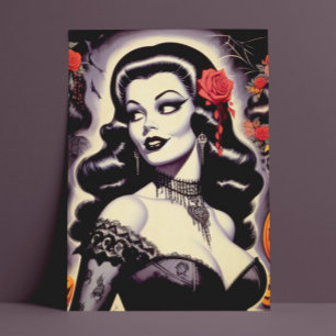 Retro-Halloween-Goth-Pin-up-Dame Postkarte
