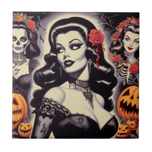 Retro-Halloween-Goth-Pin-up Fliese