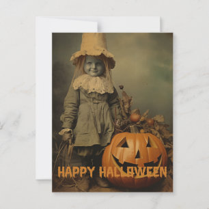 Retro-Halloween-Gruselkinder mit ausgehöhlten Kürb Postkarte