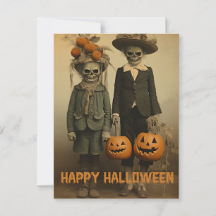 Retro-Halloween-Gruselkinder mit ausgehöhlten Kürb Postkarte