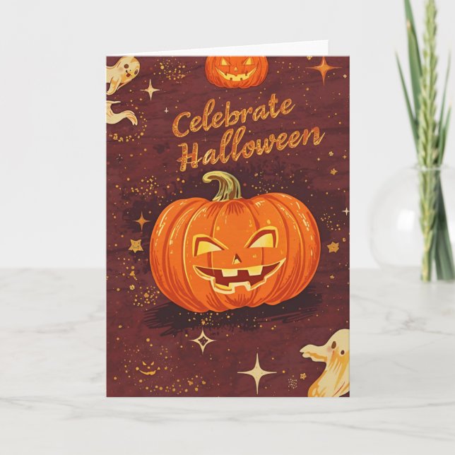 Retro-Halloween-Grußkarte – Halloween feiern Karte (Vorderseite)