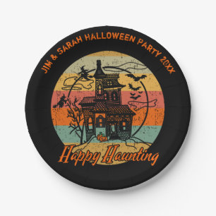 Retro Halloween Happy Haunting Spuk House Pappteller