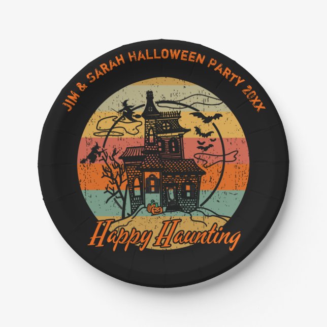 Retro Halloween Happy Haunting Spuk House Pappteller (Vorderseite)