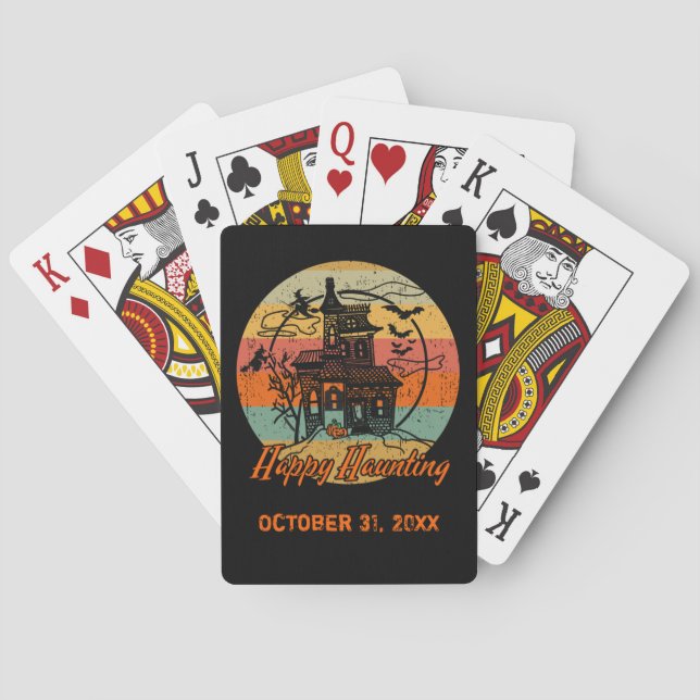 Retro Halloween Happy Haunting Spuk House Spielkarten (Rückseite)