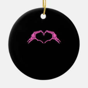 Retro-Halloween-Herzzeichen mit Skeletthänden Keramik Ornament