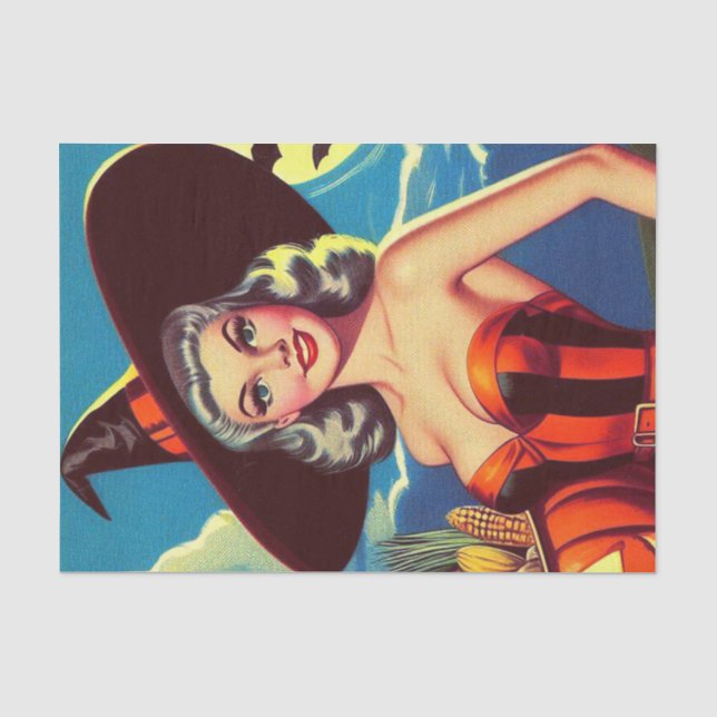 Retro-halloween Hexe-Button Seidenpapier (Vorderseite)