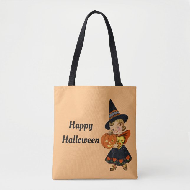 Retro-Halloween-Hexe Tasche (Vorderseite)