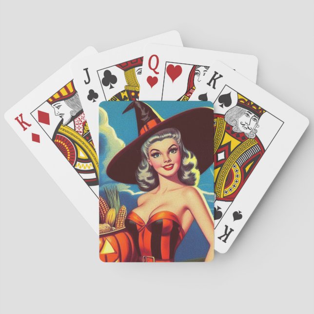 Retro-Halloween-Hexen-Pin-up Spielkarten (Rückseite)