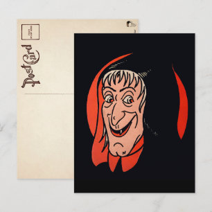 Retro-Halloween-Hexengesicht-Postkarte Postkarte