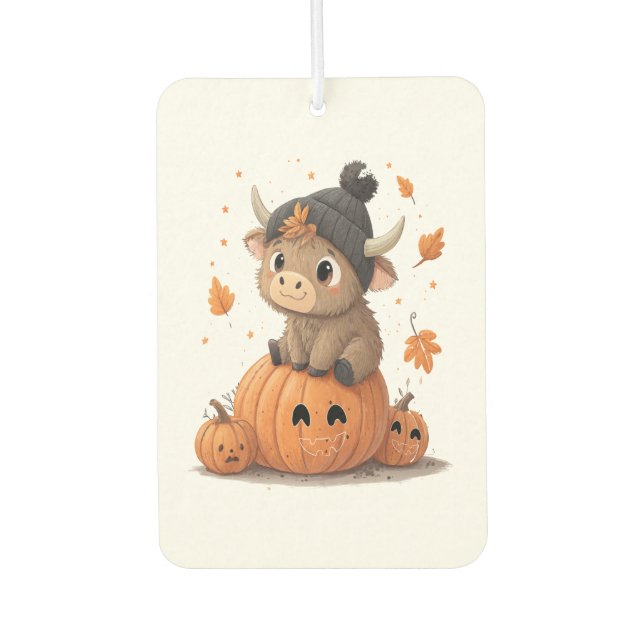 Retro Halloween Highland Cow 2 Autolufterfrischer (Vorderseite)
