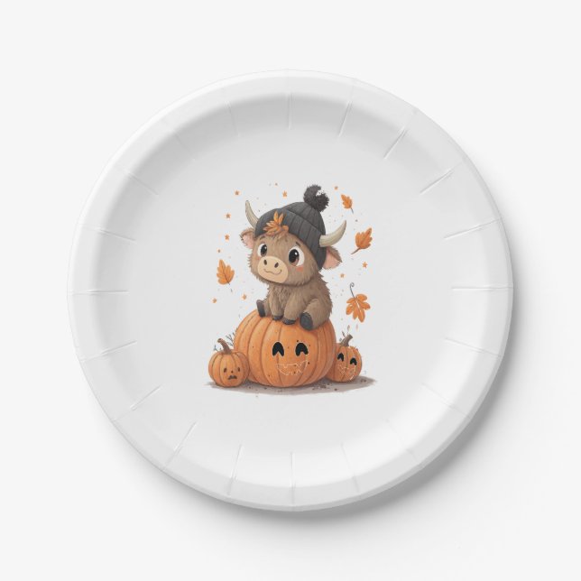 Retro Halloween Highland Cow 2 Pappteller (Vorderseite)