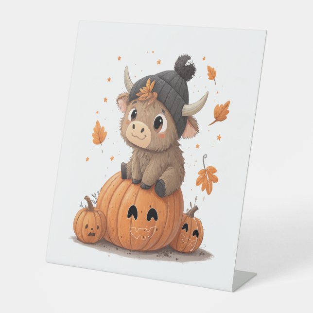 Retro Halloween Highland Cow 2 Sockelschild (Vorderseite)