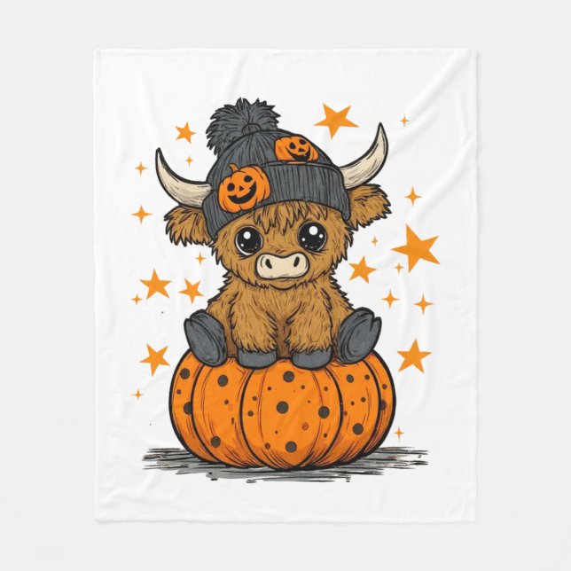 Retro Halloween Highland Cow Fleecedecke (Vorderseite)
