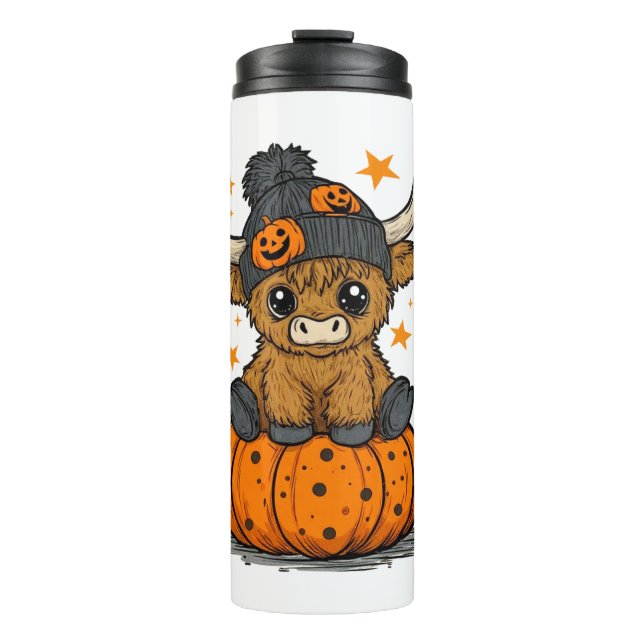 Retro Halloween Highland Cow Thermosbecher (Vorderseite)