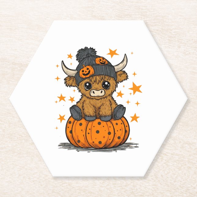Retro Halloween Highland Cow Untersetzer (Vorderseite)
