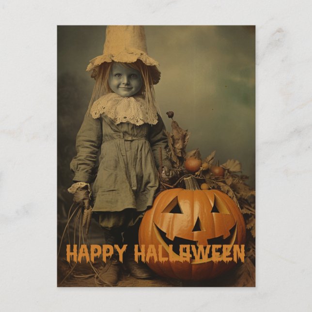Retro Halloween Kätzchen mit geschnitzten Kürbisse Postkarte (Vorderseite)