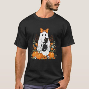 Retro Halloween Katze Geist Floral Grusel Geister T-Shirt