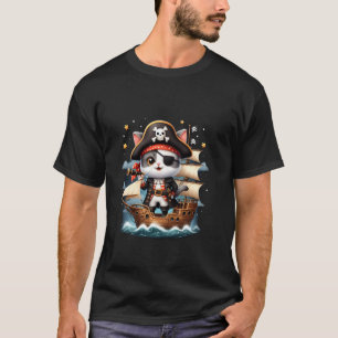 Retro Halloween Katze Piratenkatze Abenteuer Vinta T-Shirt