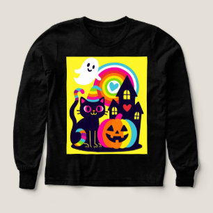 Retro Halloween Kawaii Black Cat, Pumpkin Design