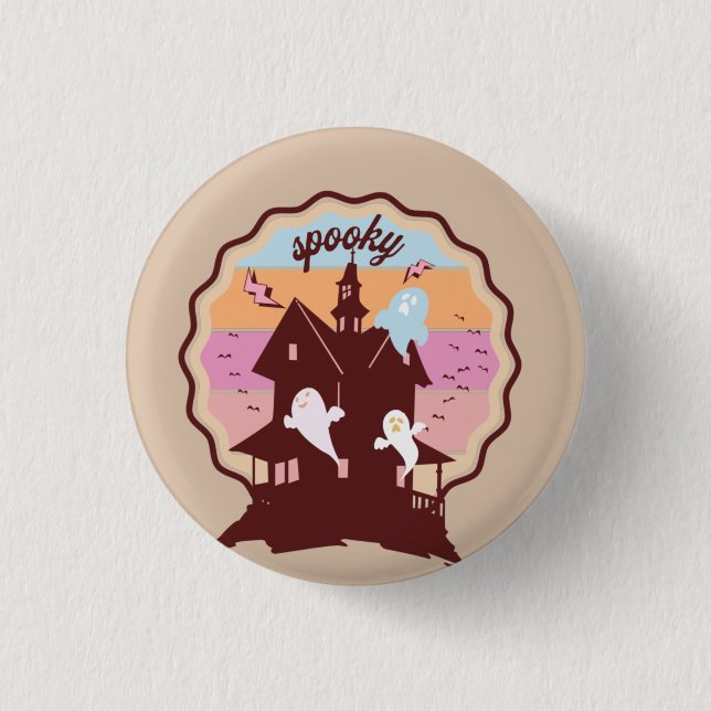 Retro Halloween Kostüm Spooky Spuk House Ghost Button (Vorderseite)