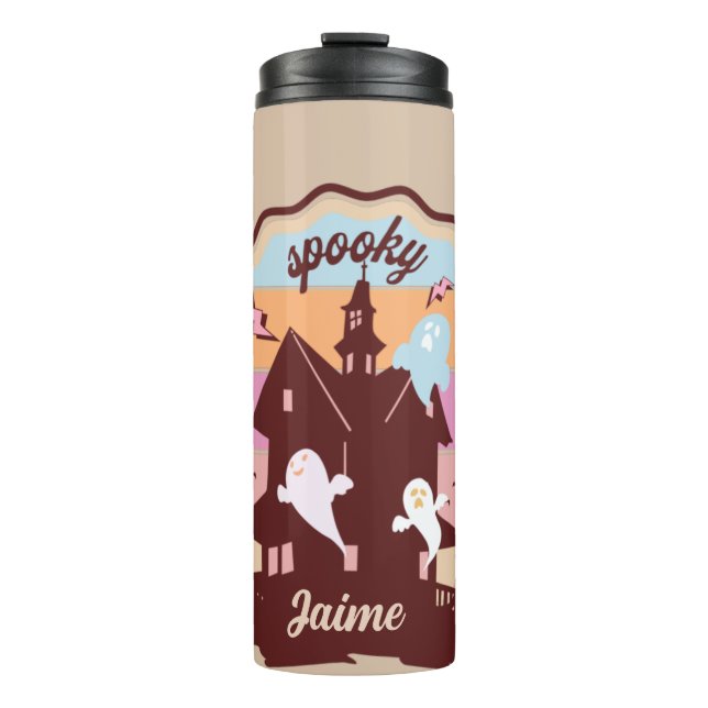 Retro Halloween Kostüm Spooky Spuk House Ghost Thermosbecher (Vorderseite)