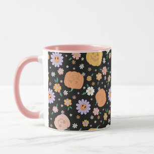 Retro-Halloween-Kürbisse und Blumenmuster Tasse