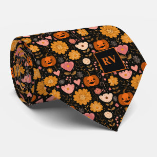 Retro Halloween Kürkin Liebe Bloom Mit Monogramm Krawatte