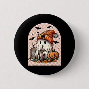 Retro Halloween Niedlich Ghost Drink Kaffee Pumpki Button