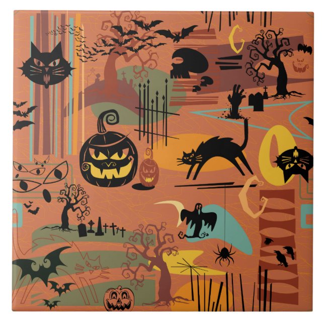 Retro Halloween O&#x27;Rama Fliese (Vorderseite)